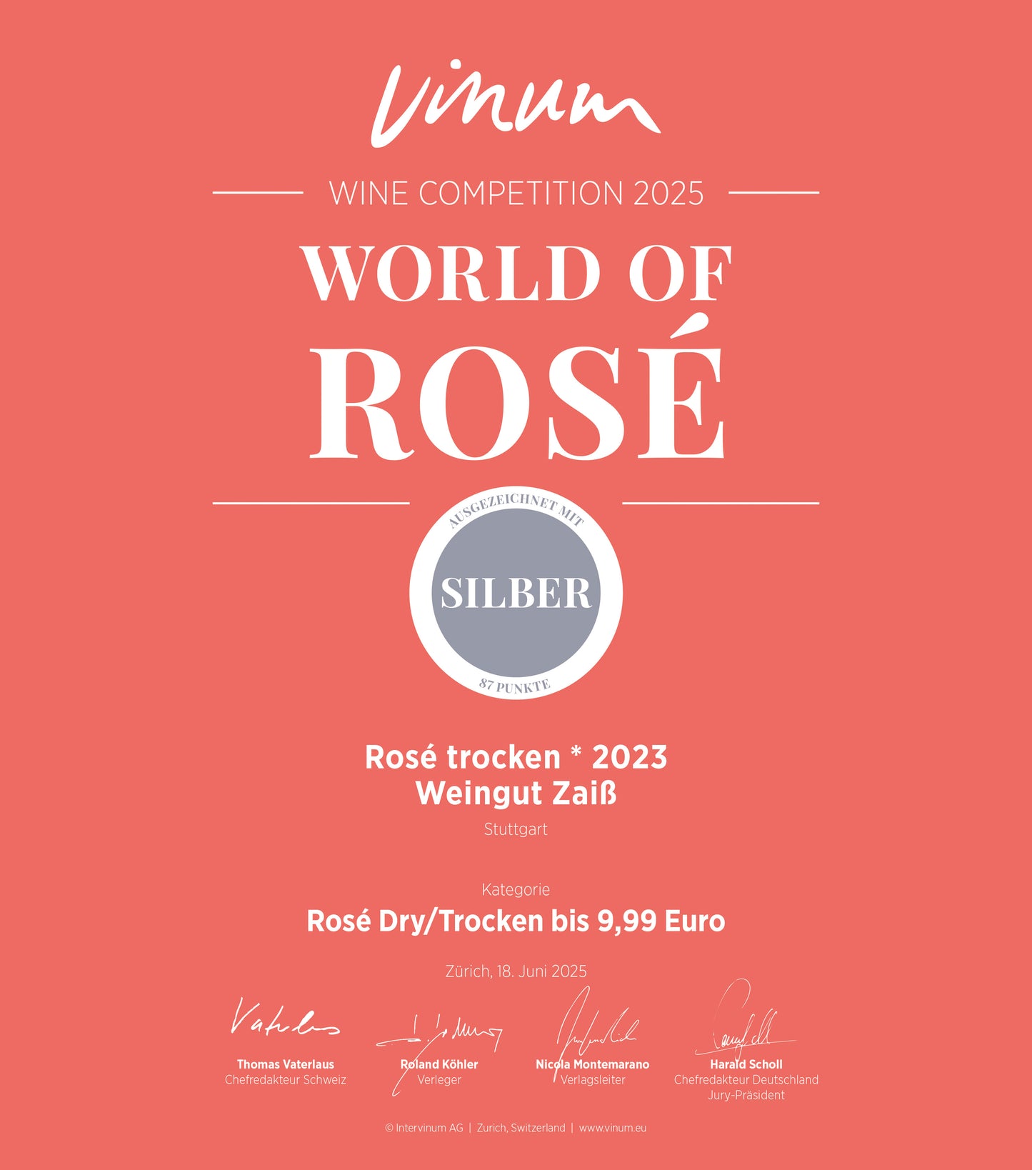 Vinum Auszeichnung Rosé * QbA trocken - Roséweine