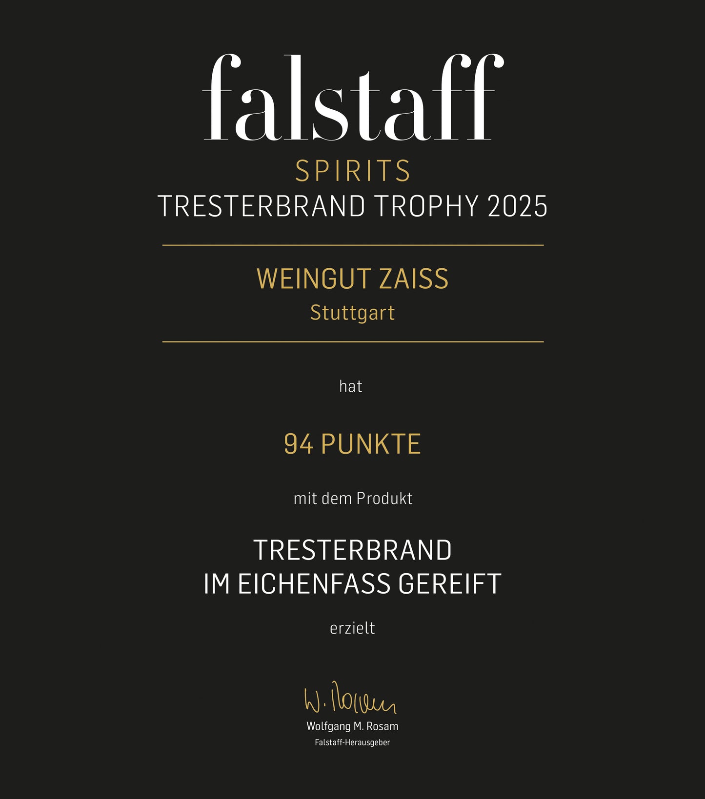 falstaff SPIRITS Tresterbrand Trophy 2025 - 94 Punkte
