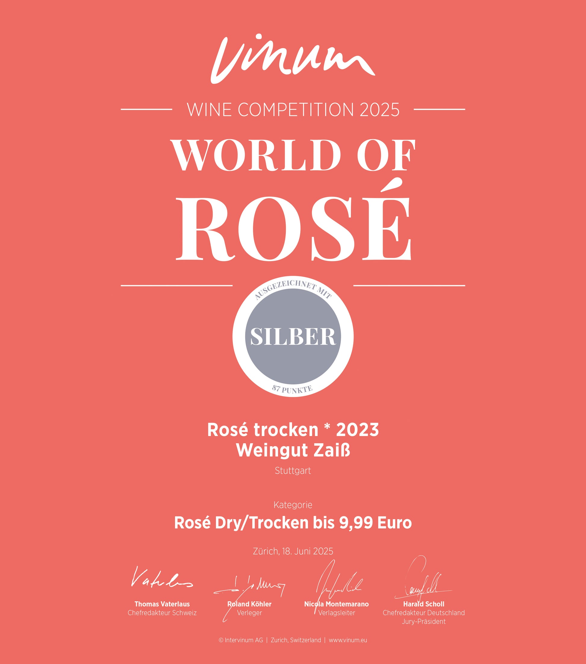 Vinum Auszeichnung Rosé * QbA trocken - Roséweine