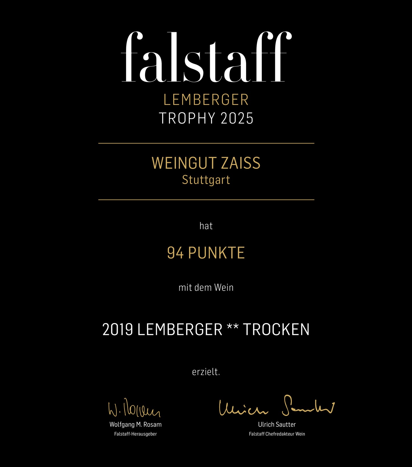 Falstaff Lemberger Trophy 2025 - Lemberger ** QbA trocken -Barrique- Rotwein