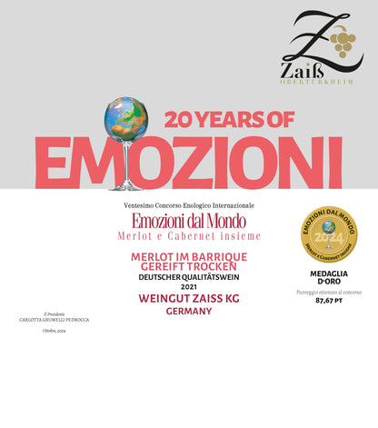 Gold Medal: Emozioni dal Mondo für unseren Merlot *** | Weingut Zaiß | Stuttgart-Obertürkheim