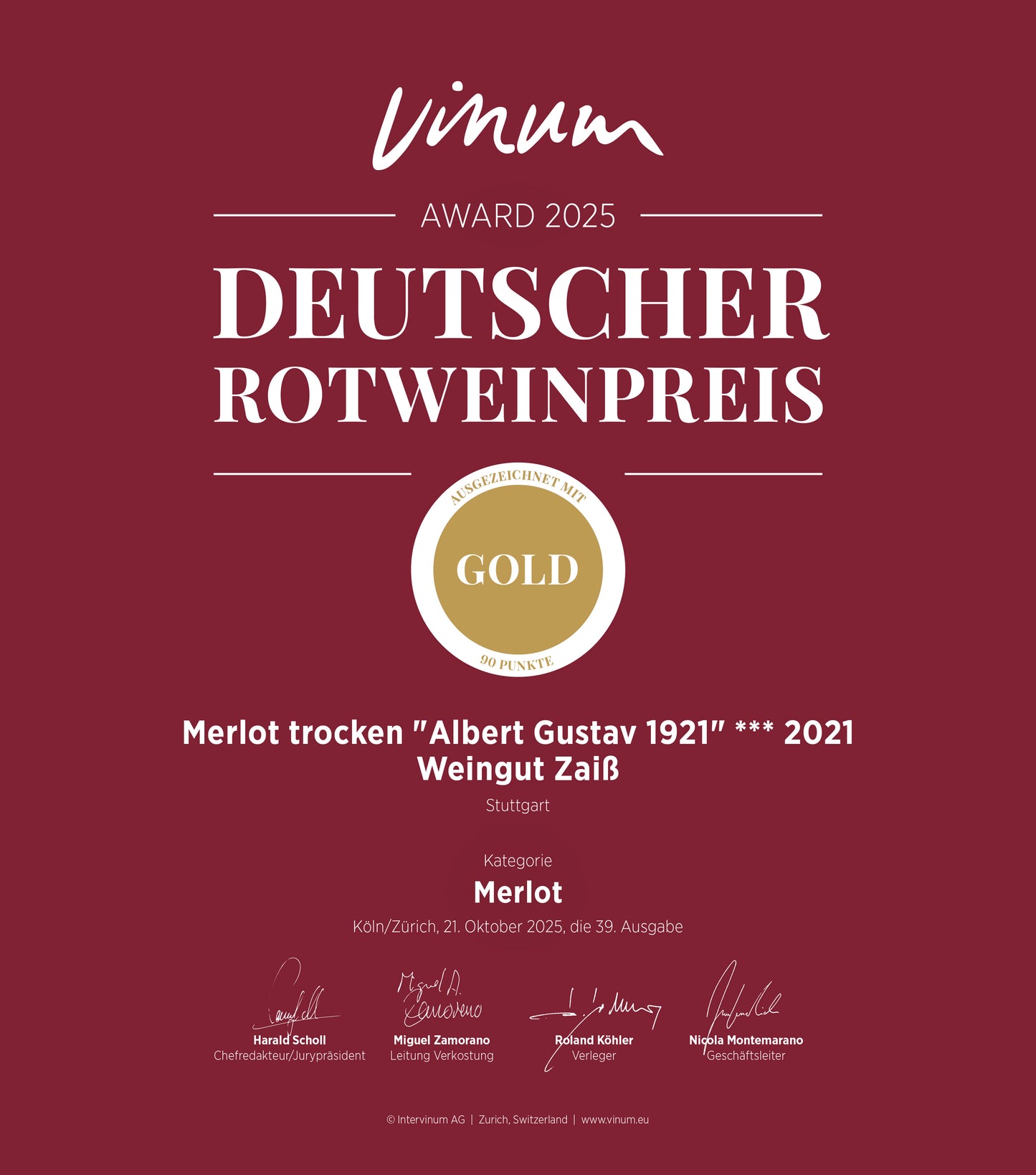 "Albert Gustav 1921" Merlot *** QbA trocken -Barrique- 2021